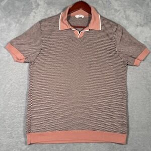 Mr P. Polo Shirt Mens L (Fits S) Pink Knit Johnny Collar Jacquard Italy Porter